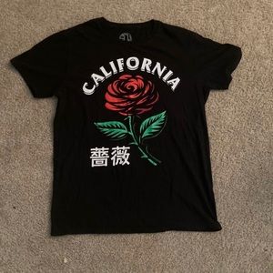 Black California tee shirt rose flower SCW